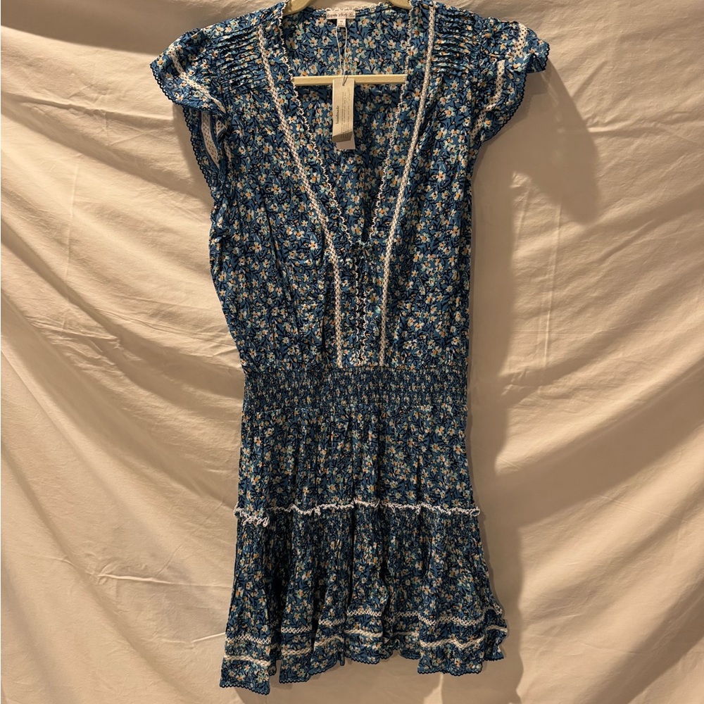 Poupette St. Barth Blue and White Ruffled Smocked Sundress Floral Pattern